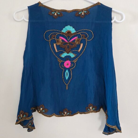 Matthew Williamson Vintage Designer Blue Shurg Vest Beaded Top‎ Medium b135 - Picture 3 of 6
